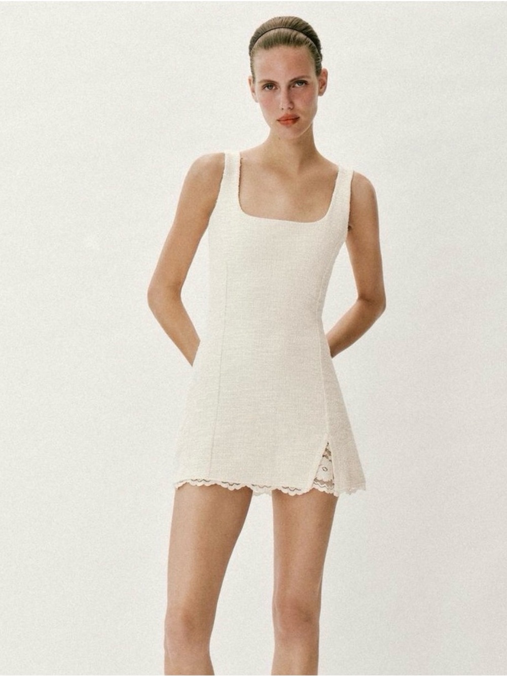 Zara short textured tweed white dress